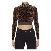 Dolce & Gabbana Multifärgad Leopard-Print Crop Top Multicolor, Dam