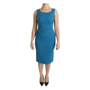 Dolce & Gabbana Blå Bodycon Sheath Knälång Ullklänning Blue, Dam