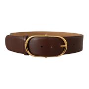 Dolce & Gabbana Brun Läder Guld Metall Oval Spänne Bälte Brown, Dam