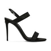 Dolce & Gabbana Svarta sandaler med kristallutsmyckning och höga klack...