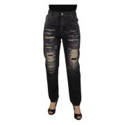 Dolce & Gabbana Svarta Tvättade Tattered Hög Midja Denim Jeans Black, ...