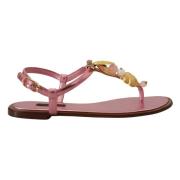 Dolce & Gabbana Rosa Prydda Slides Platta Sandaler Pink, Dam