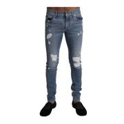 Dolce & Gabbana Ljusblå Tattered Skinny Jeans Blue, Herr