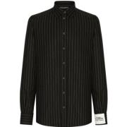 Dolce & Gabbana Svart Randig Skjorta i Virgin Wool Black, Herr