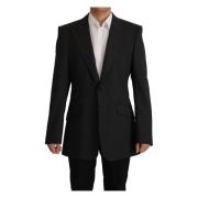 Dolce & Gabbana Stilren Svart Ull Enradig Blazer Black, Herr