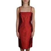 Dolce & Gabbana Röd Silkesklänning med Slits Red, Dam
