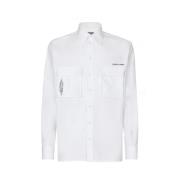 Dolce & Gabbana Logo Print Långärmad Skjorta White, Herr