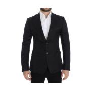 Dolce & Gabbana Svart Silke Linne Slim Fit Blazer Black, Herr