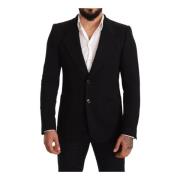 Dolce & Gabbana Svart Bomull Slim Fit Kappa Jacka Blazer Black, Herr