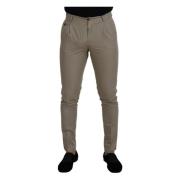 Dolce & Gabbana Beige Bomull Slim Fit Herrbyxor Beige, Herr