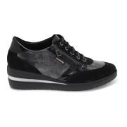 Mephisto Platta skor för kvinnor i mocka läder, svart/grå Black, Dam