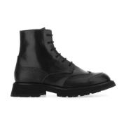 Alexander McQueen Svarta Läder Punk Worker Ankelboots Black, Herr