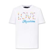 Love Moschino Multifärgad Applikation Bomull T-shirt White, Dam