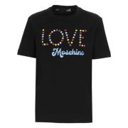 Love Moschino Svart bomull T-shirt med multicolor logo Black, Dam