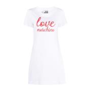 Love Moschino Logo-Print Bomull T-Shirt Klänning White, Dam