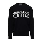 Versace Jeans Couture Svarta Sweaters med Logo Front Black, Herr