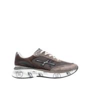 Premiata Logo Print Nät och Läder Sneakers Gray, Herr