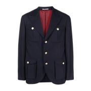 Brunello Cucinelli Blå Ullblandad Blazer med Guldknappar Blue, Herr