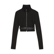 Patrizia Pepe Elegant Zip-Up Sweatshirt med Unik Tygkombination Black,...
