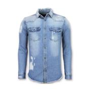 Enos Ljus Denim Skjorta för Män - Slim Fit Denim Skjorta - J-988B Blue...