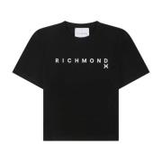 John Richmond T-shirt med kontrastlogga och korta ärmar Black, Dam
