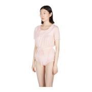 Maison Margiela Georgette Sheer Bodysuit med Peter Pan-krage Pink, Dam