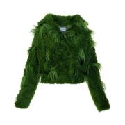 Fortini Kort grön jacka med konstgjort päls och tryckknappar Green, Da...