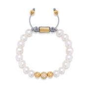 Nialaya Women`s Beaded Bracelet with White Sea Pearl and Gold Beige, D...