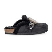 JW Anderson Svarta Mockamules med Sherlingdetaljer Black, Dam