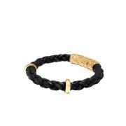 Nialaya Men's Black Braided Leather Bracelet With Gold Lock Black, Her...