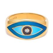 Nialaya Men's Large Evil Eye Ring Yellow, Herr