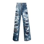 John Richmond Jeans med vida ben i 100% bomull, used effekt Blue, Herr