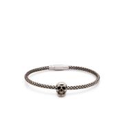 Alexander McQueen Silverarmband med Skull-Charm Gray, Herr