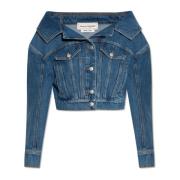 Alexander McQueen Jeansjacka med bar axel Blue, Dam