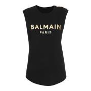 Balmain Bomull T-shirt med logotryck Yellow, Dam