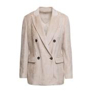 Brunello Cucinelli Beige Dubbelknäppt Sammet Jacka Beige, Dam