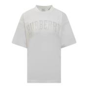 Burberry Kortärmad T-shirt med Crew Neck och Broderad Logotyp White, D...