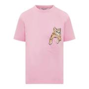 Msgm Vit T-shirt med pärlbroderi för kvinnor Pink, Dam