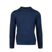 Fay Blå Ull Crew-neck Sweater Blue, Herr