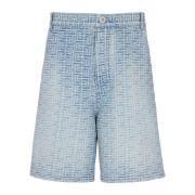 Balmain Monogrammönstrade jeansshorts med rak passform Blue, Herr