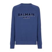 Balmain Metallic flocked sweatshirt Blue, Herr