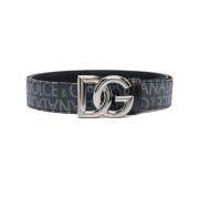 Dolce & Gabbana Svart Jacquardtygsbälte med DG-spänne Black, Herr