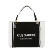 Saint Laurent Terry Cloth Stripe Tote Väska Black, Dam