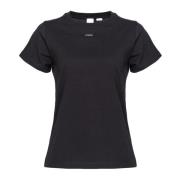 Pinko Bas Kortärmad T-shirt i Bomull med Mini Logo Black, Dam