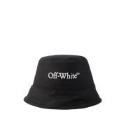 Off White Logo Bucket Hat - Svart/Vit Bomull Black, Dam