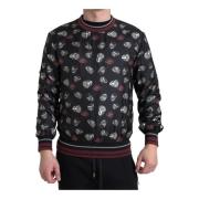 Dolce & Gabbana Silkes Crewneck Tröja med Ringtryck Black, Herr