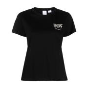 Pinko Svarta T-shirts och Polos med Kristallutsmyckning Black, Dam