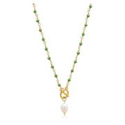 Nialaya Women's Green CZ Wrap Necklace with Pearl Green, Dam