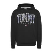 Tommy Jeans Huvtröja med tryckt logotyp Black, Herr