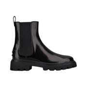Tod's Svart Läder Chelsea Boot med Tank-stil Gummisula Black, Dam